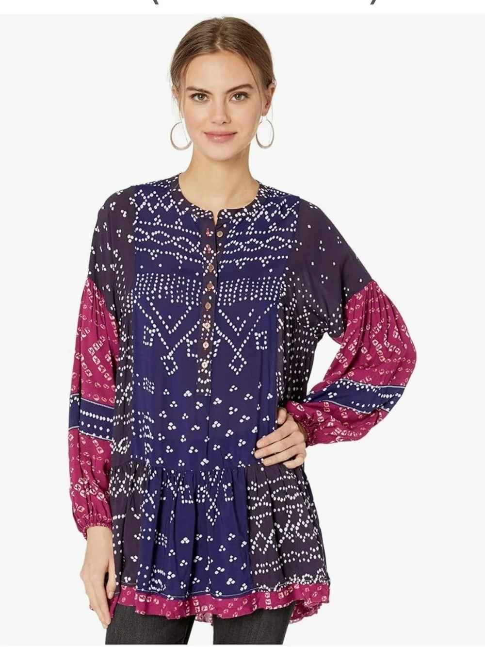 Free People Boho Shibory Tunic Shirtdress Indigo Combo XS - Picture 6 of 16